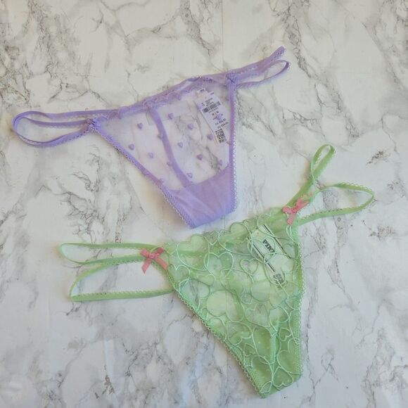 2 Pink VS Mesh Thong V String Panty M L - Picture 1 of 8
